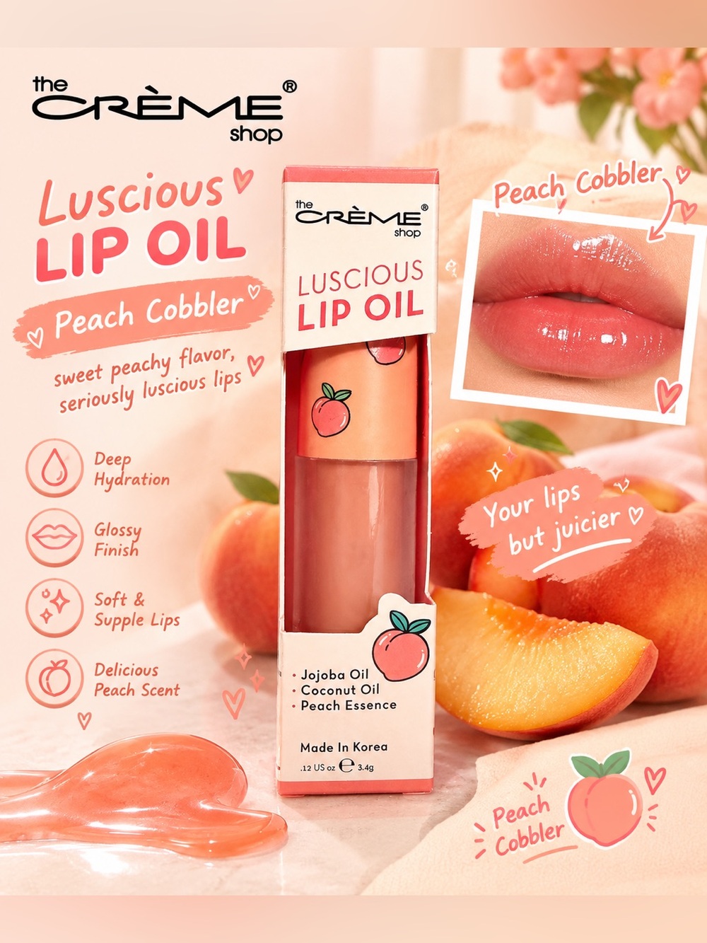 The Crème Shop Luscious Lip Oil- Peach Cobbler